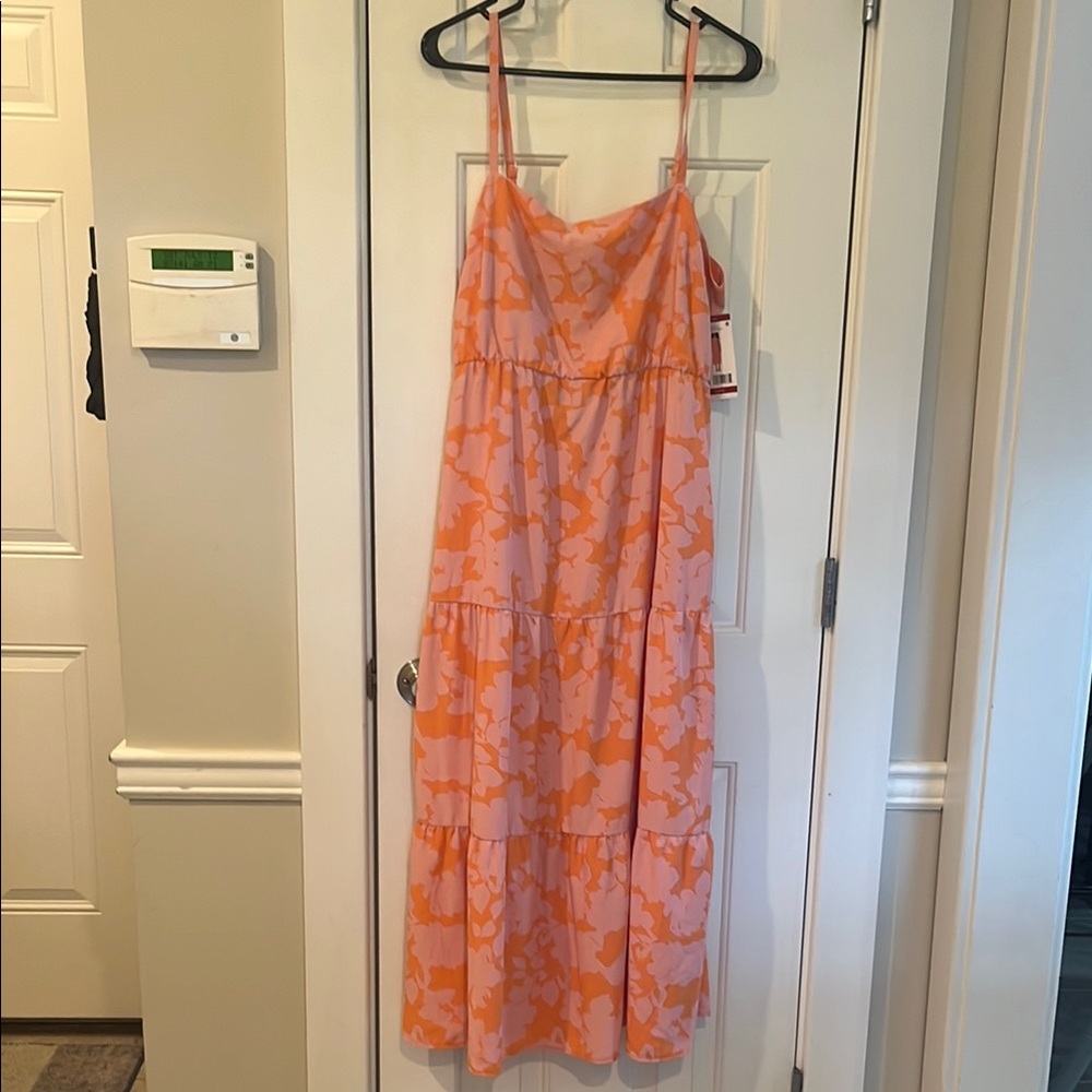 Sanctuary Orange and Pink Floral tiered Maxi Dress NWT Size XL